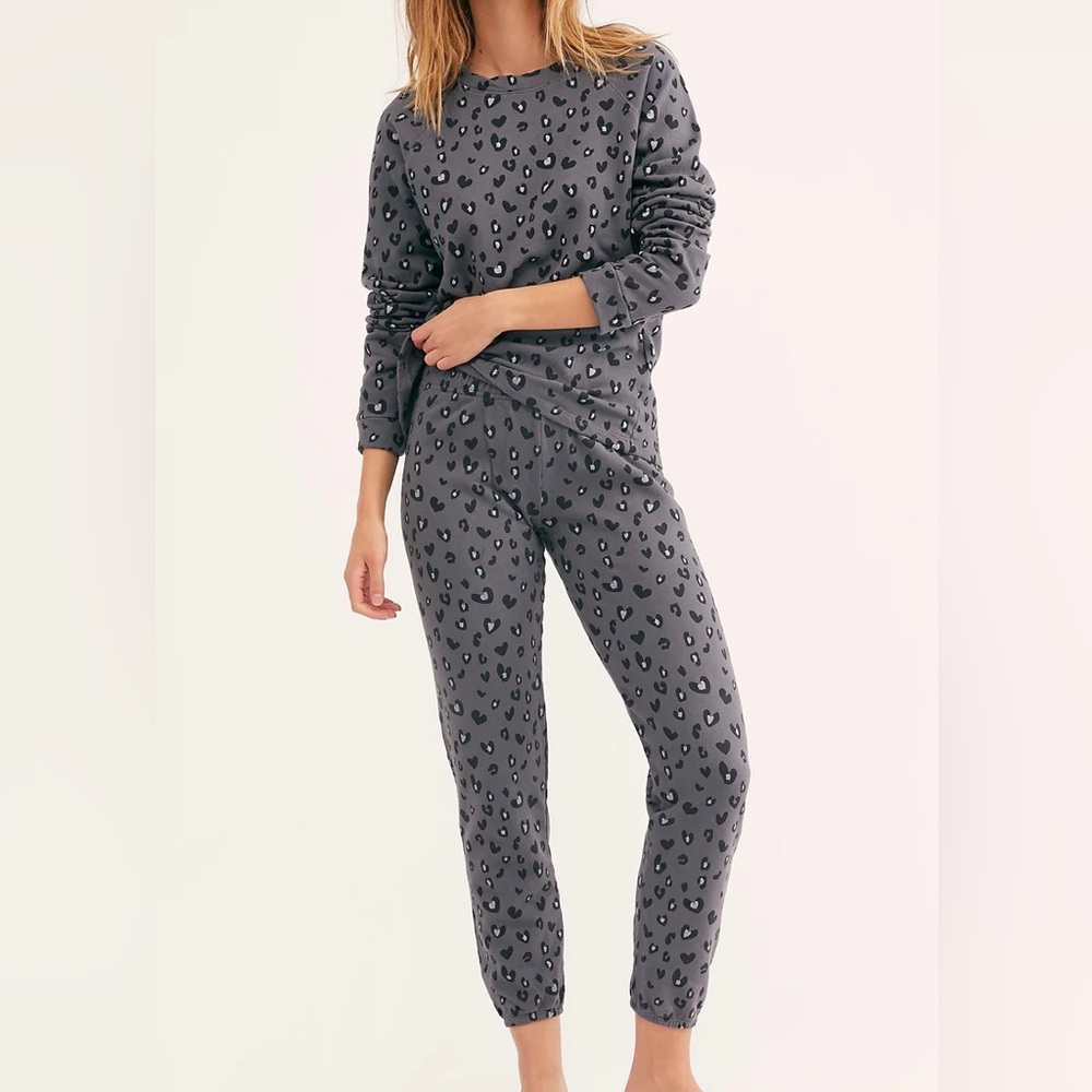 Monrow Leopard Print Sweatshirt and Pant Set